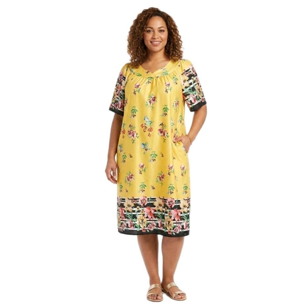Anthony Richards VTG Yellow Floral Mumu House Patio Dress Lounger Women's Plus